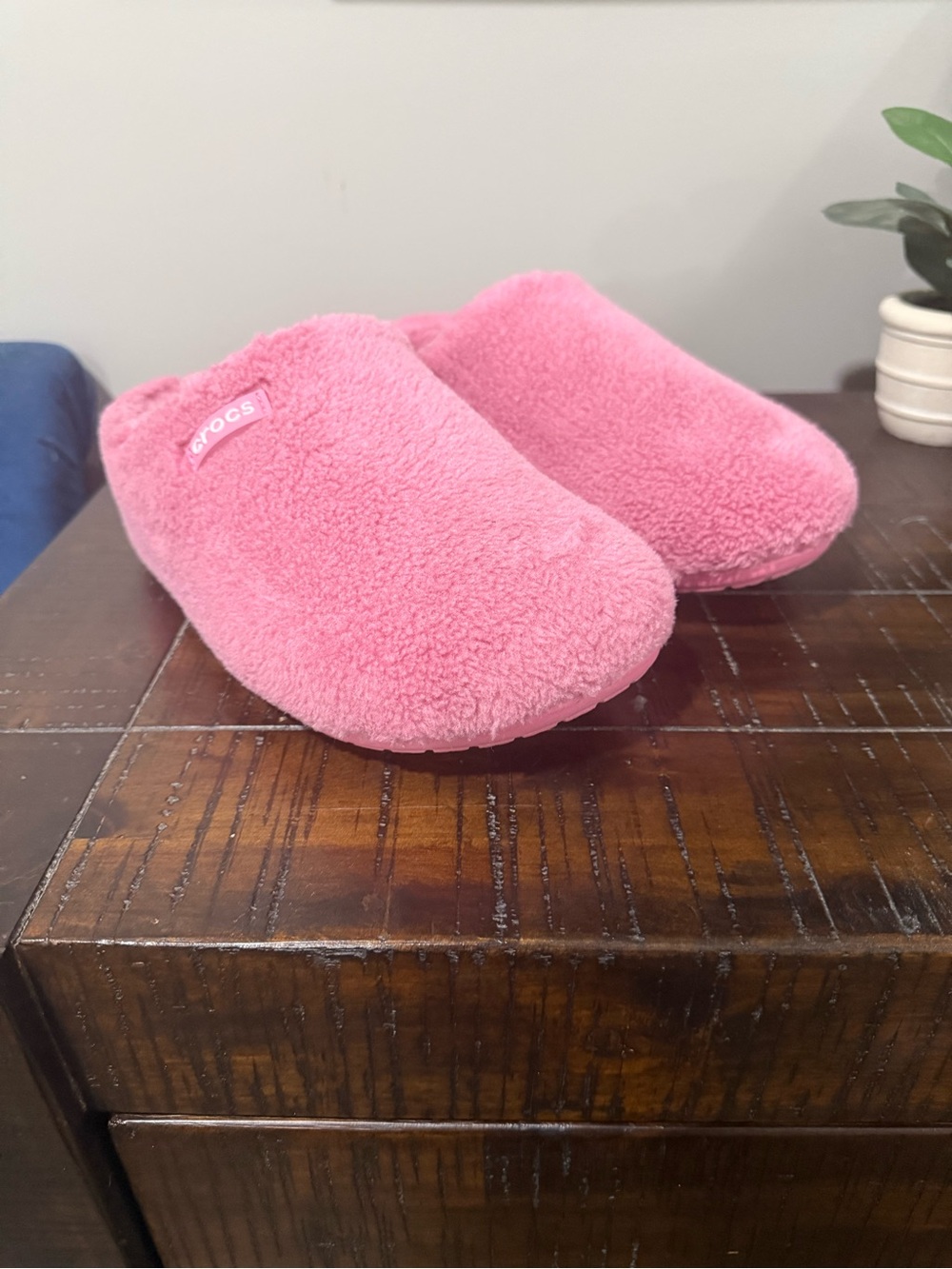 Crocs Pink Fuzzy Cozy Slip-On Slippers